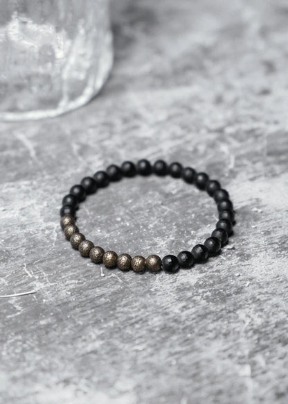 Bracelet Agate Noire Mate à Facettes et Laiton Vieilli – Homme et Femme