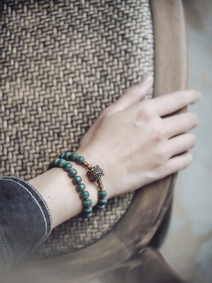 Bracelet Double Rang Graines Naturelles et Laiton – Porte-Bonheur à Offrir