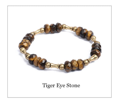 Bracelet Oeil de Tigre à Facettes ou Hornblende Noire – Breloque Bambou en Cuivre