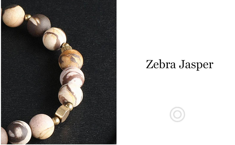 Bracelet Jaspe Zèbre, Jaspe Fleur ou Turquoise d'Afrique – Breloque en Cuivre