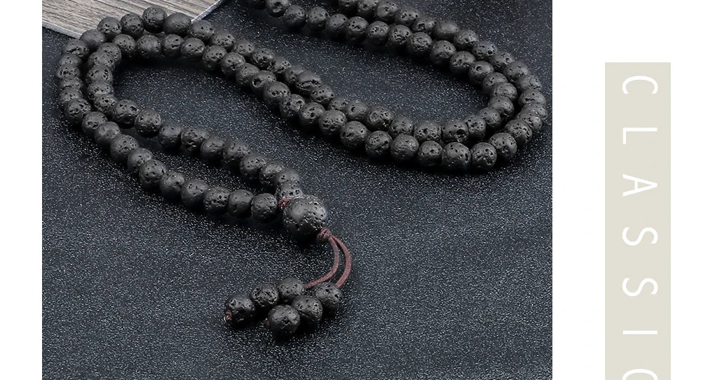 Mala 108 Perles Pierre de Lave Volcanique – Méditation Yoga