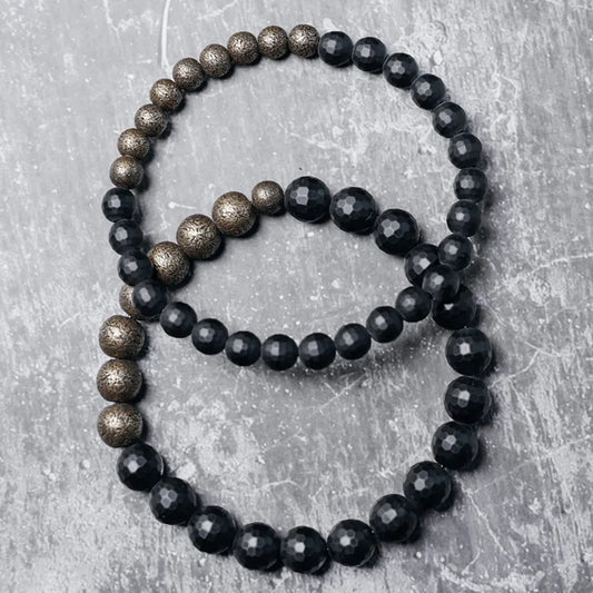 Bracelet Agate Noire Mate à Facettes et Laiton Vieilli – Homme et Femme