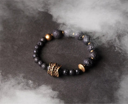 Bracelet Pierre de Lave et Laiton – Bijou Énergétique Unisexe