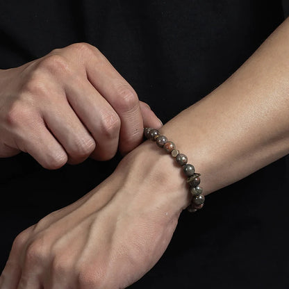 Bracelet Jaspe Zèbre, Jaspe Fleur ou Turquoise d'Afrique – Breloque en Cuivre