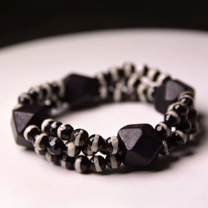 Bracelet Multirang Onyx Noir et Bois d'Ébène – Style Géométrique, Homme et Femme