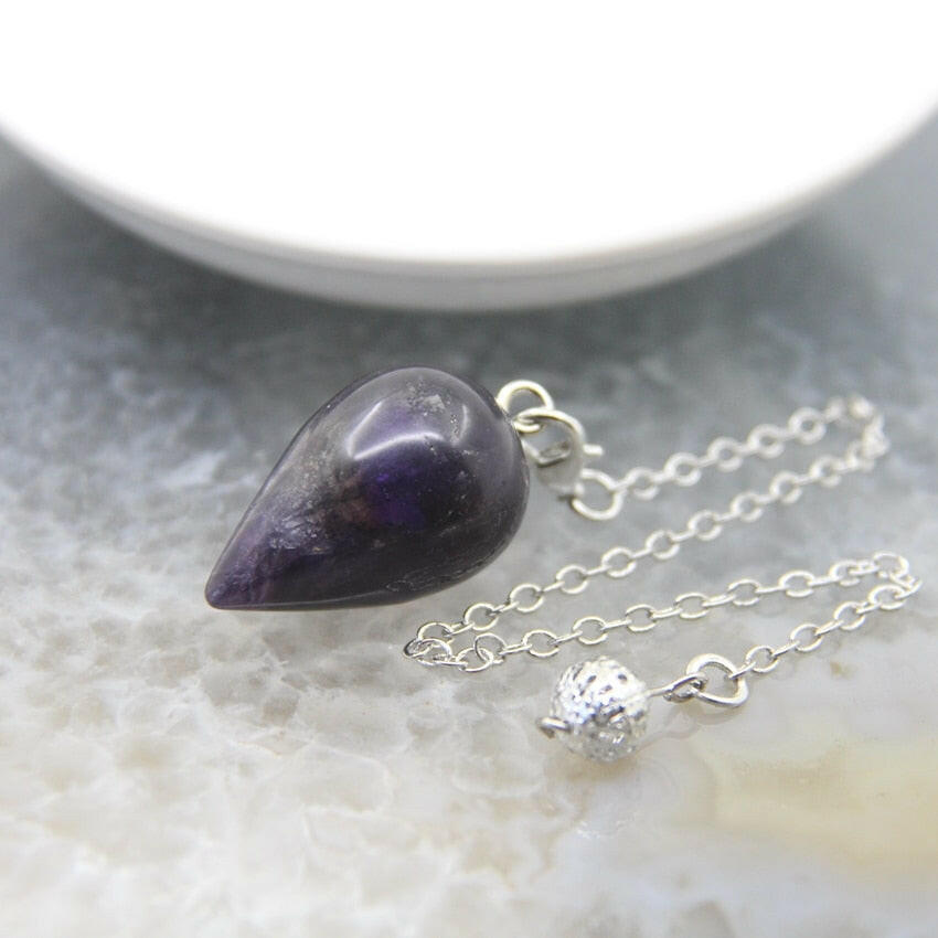 Natural Stone Healing Water Drop Pendulum Reiki Crystal Pendant Divination Cone Plated 