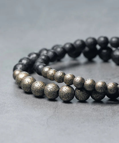 Bracelet Agate Noire Mate à Facettes et Laiton Vieilli – Homme et Femme
