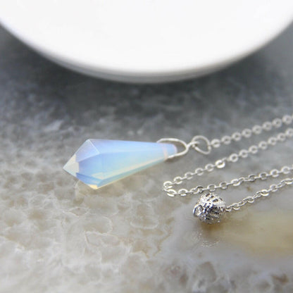 Natural Opal Stone Healing Pendulum Reiki Gem for Divination Spiritual Crysta Cone Hexagon Quartz Pendant Necklace Jewelry