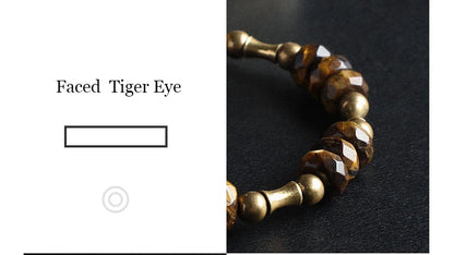 Bracelet Oeil de Tigre à Facettes ou Hornblende Noire – Breloque Bambou en Cuivre