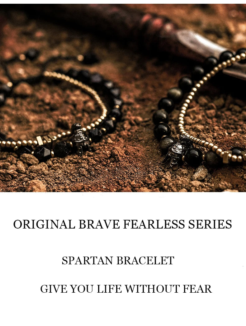 Bracelet Tressé Homme Obsidienne Dorée ou Goldstone Bleue – Style Viking Ajustable