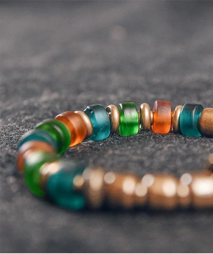 Bracelet Reiki en Verre Coloré et Breloque en Cuivre Martelé – Bohème Esprit Népal