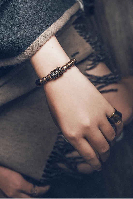 Bracelet Obsidienne Oeil Céleste et Laiton Martelé – Bicolore, Homme et Femme
