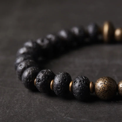 Bracelet Pierre de Lave Noire et Cuivre Oxydé Forgé Main – Style Rustique, Idée Cadeau