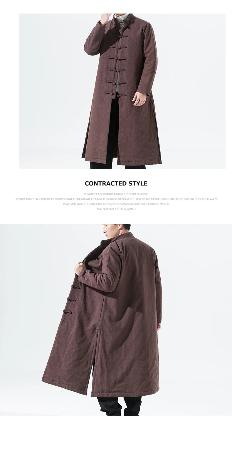 Manteau Long Style Chinois Marron - L’Élégance du Hanfu Moderne