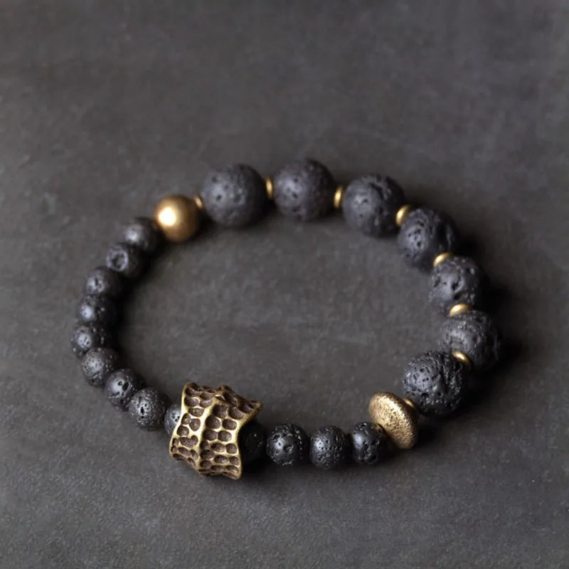 Bracelet Pierre de Lave et Laiton – Bijou Énergétique Unisexe