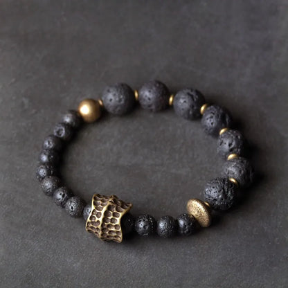 Bracelet Pierre de Lave et Laiton – Bijou Énergétique Unisexe