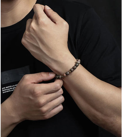 Bracelet Jaspe Zèbre, Jaspe Fleur ou Turquoise d'Afrique – Breloque en Cuivre