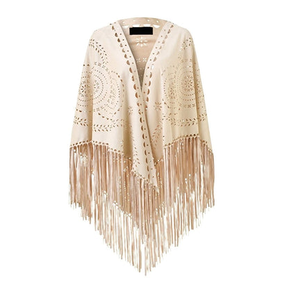 Poncho en Velours avec Franges - Élégance Bohème Chic