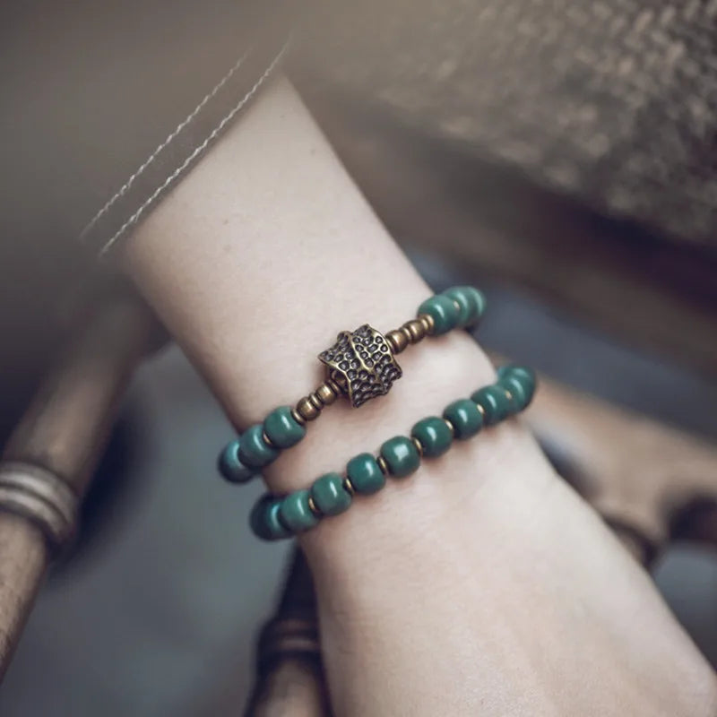 Bracelet Double Rang Graines Naturelles et Laiton – Porte-Bonheur à Offrir