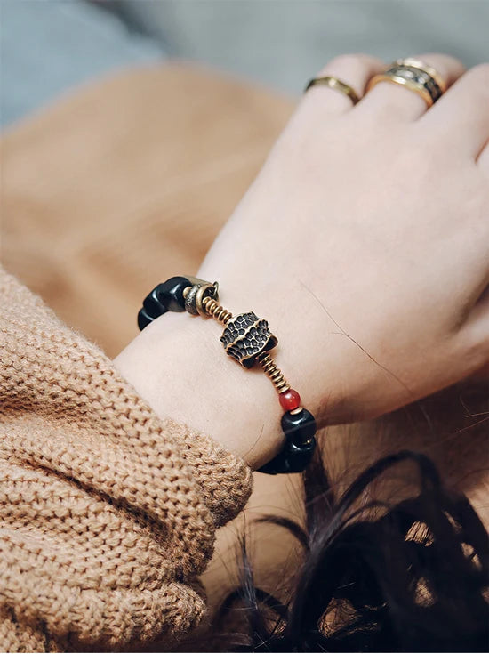 Bracelet Ébène Cubique et Cuivre Martelé Vieilli – Style Rock, Homme et Femme