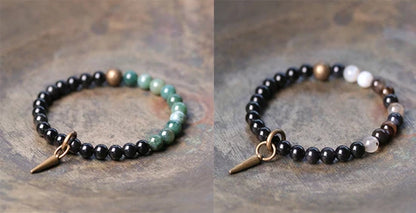 Bracelet Agate et Obsidienne Noire avec Vajra en Cuivre – 4 Pierres au Choix