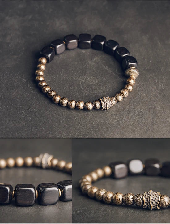 Lot de 2 Bracelets Ébène et Cuivre Martelé Oxydé – Parure Homme et Femme