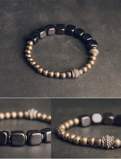 Lot de 2 Bracelets Ébène et Cuivre Martelé Oxydé – Parure Homme et Femme