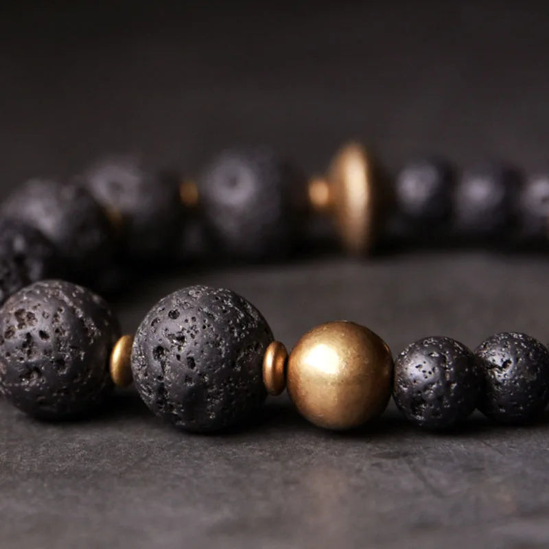Bracelet Pierre de Lave et Laiton – Bijou Énergétique Unisexe