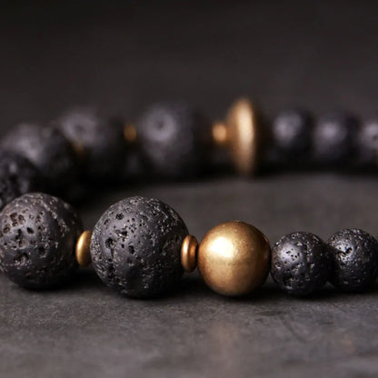 Bracelet Pierre de Lave et Laiton – Bijou Énergétique Unisexe