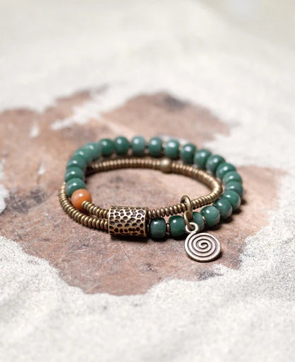 Bracelet Double Rang Graines de Bodhi et Laiton – Porte-Bonheur pour Maman ou Amie