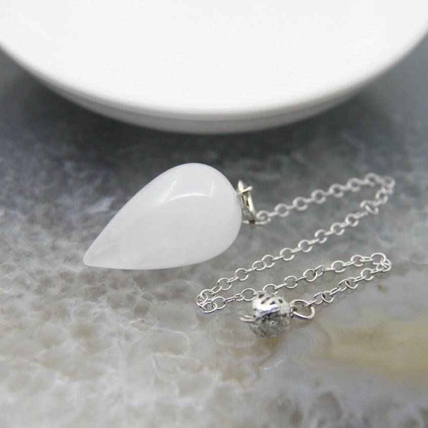 Natural Stone Healing Water Drop Pendulum Reiki Crystal Pendant Divination Cone Plated 