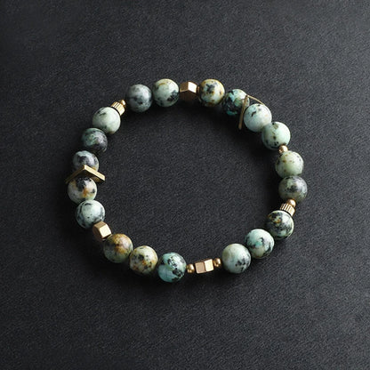Bracelet Jaspe Zèbre, Jaspe Fleur ou Turquoise d'Afrique – Breloque en Cuivre