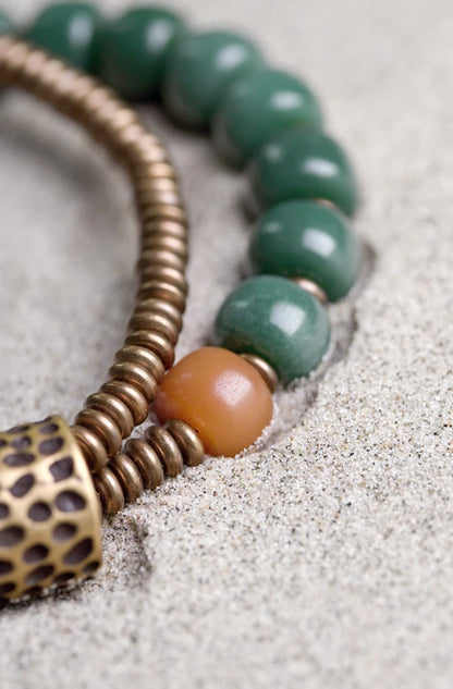 Bracelet Double Rang Graines de Bodhi et Laiton – Porte-Bonheur pour Maman ou Amie