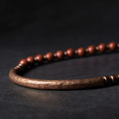 Bracelet Rétro Pierre Rouge ou Verte et Perles de Cuivre – Inspiration Afrique, Fait Main