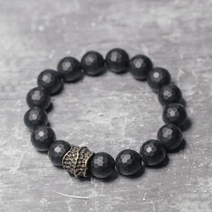 Bracelet Homme Agate Noire Mate 12 mm à Facettes et Laiton Vieilli – Grosses Perles