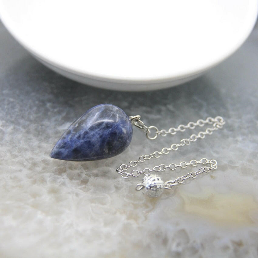 Natural Stone Healing Water Drop Pendulum Reiki Crystal Pendant Divination Cone Plated 