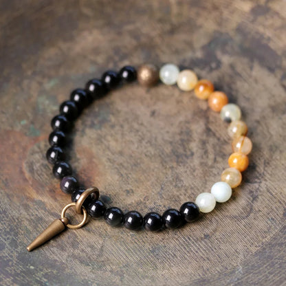 Bracelet Agate et Obsidienne Noire avec Vajra en Cuivre – 4 Pierres au Choix