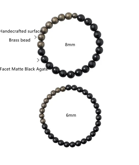 Bracelet Agate Noire Mate à Facettes et Laiton Vieilli – Homme et Femme