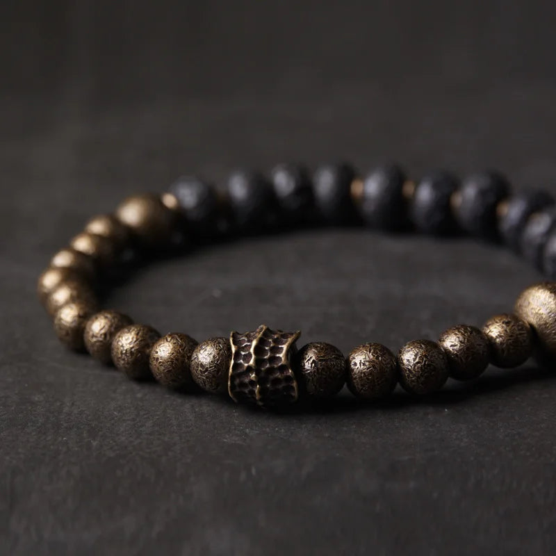 Bracelet Pierre de Lave Noire et Cuivre Oxydé Forgé Main – Style Rustique, Idée Cadeau