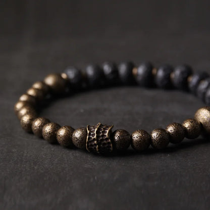 Bracelet Pierre de Lave Noire et Cuivre Oxydé Forgé Main – Style Rustique, Idée Cadeau