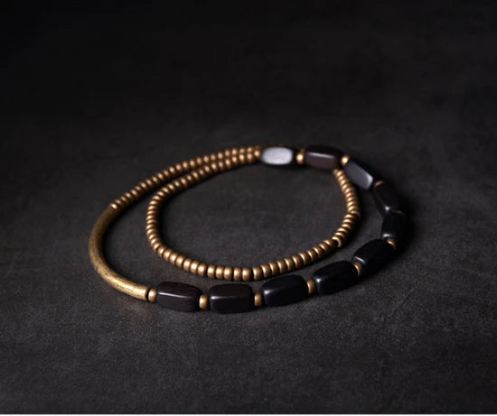 Bracelet Multirang Ébène et Tubes de Laiton – Fait Main, Homme et Femme