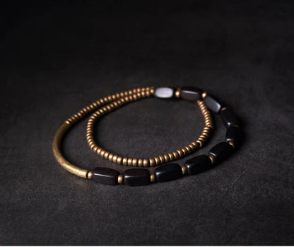 Bracelet Multirang Ébène et Tubes de Laiton – Fait Main, Homme et Femme