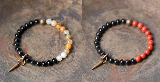 Bracelet Agate et Obsidienne Noire avec Vajra en Cuivre – 4 Pierres au Choix