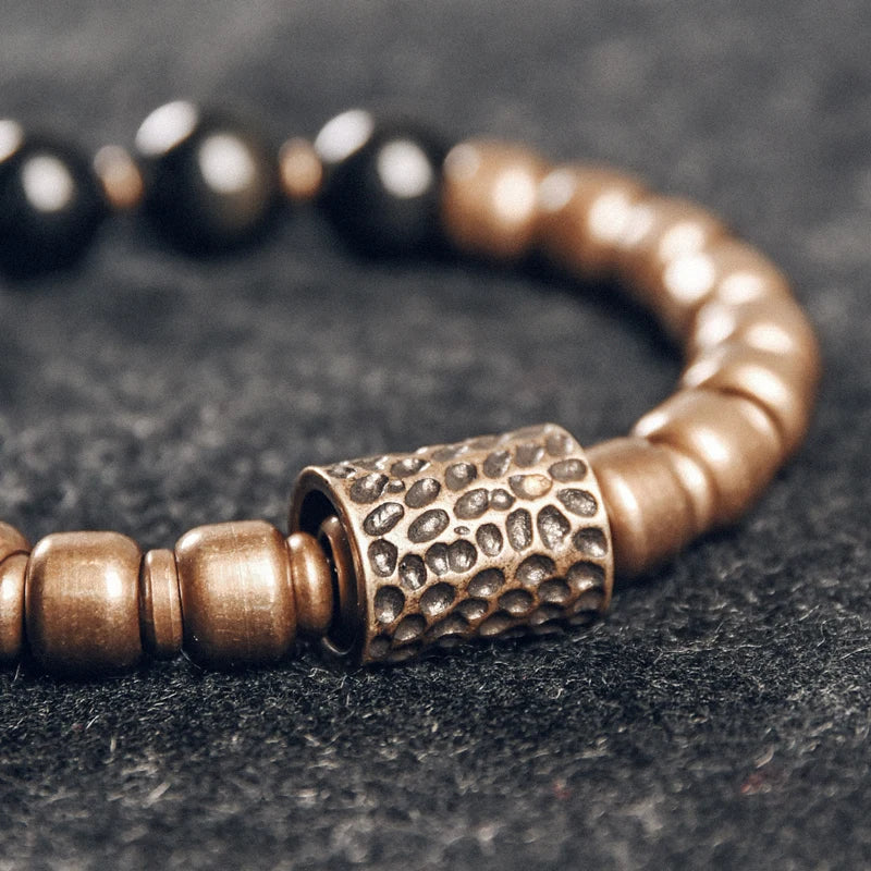 Bracelet Obsidienne Oeil Céleste et Laiton Martelé – Bicolore, Homme et Femme
