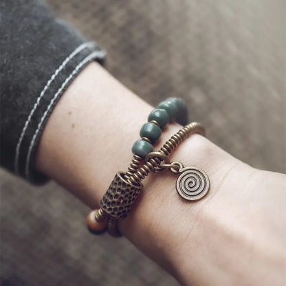 Bracelet Double Rang Graines de Bodhi et Laiton – Porte-Bonheur pour Maman ou Amie