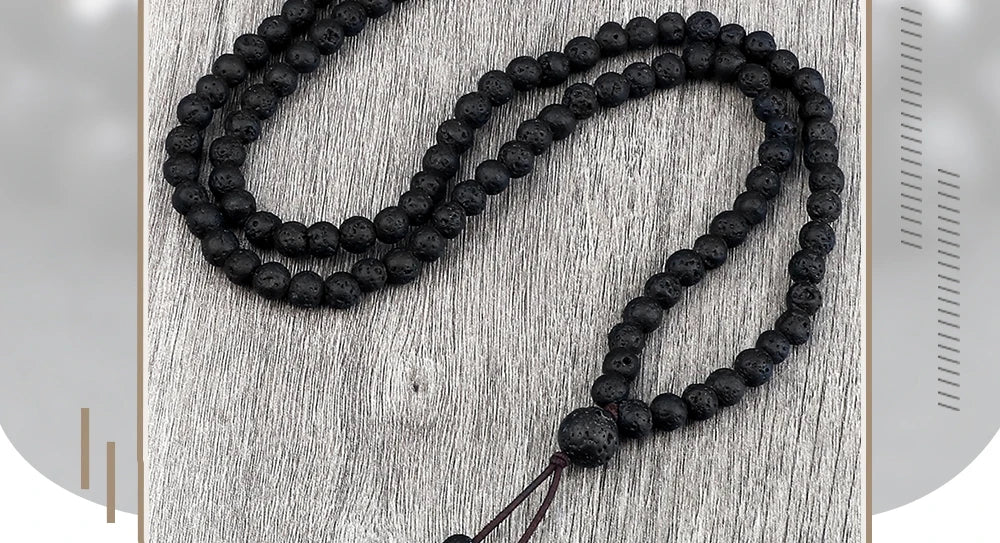 Mala 108 Perles Pierre de Lave Volcanique – Méditation Yoga