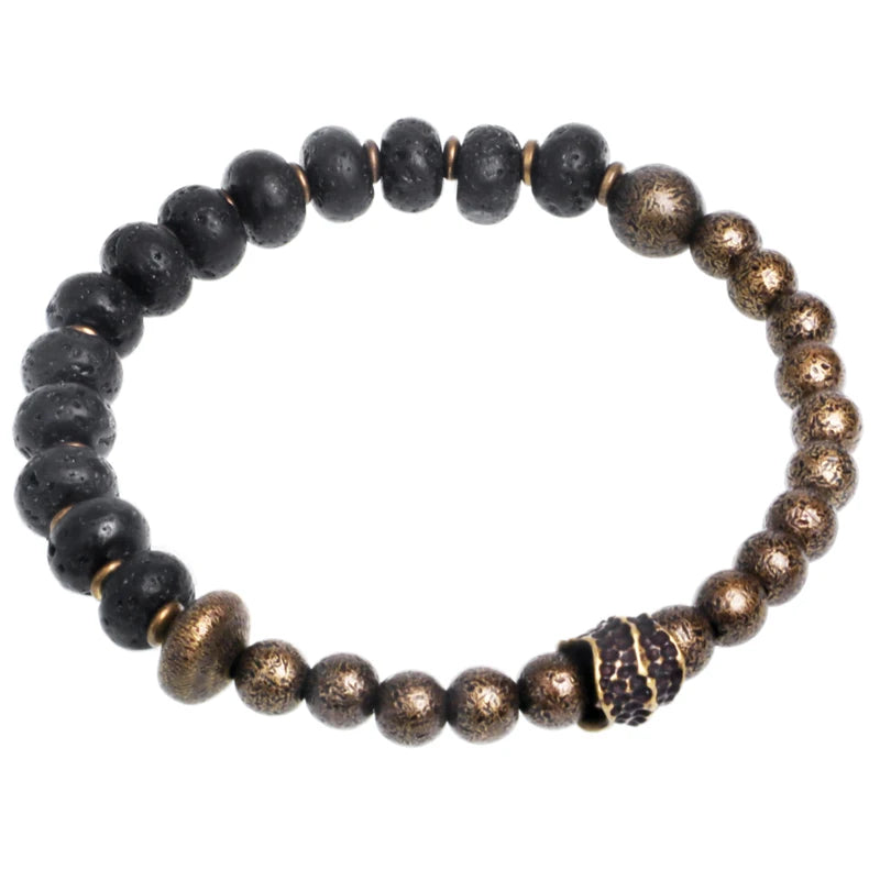 Bracelet Pierre de Lave Noire et Cuivre Oxydé Forgé Main – Style Rustique, Idée Cadeau