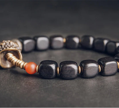 Bracelet Ébène Cubique et Cuivre Martelé Vieilli – Style Rock, Homme et Femme