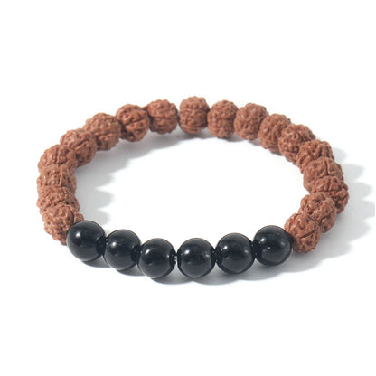 "Mala de la Protection" 108 perles en Onyx Noir et Rudraksha