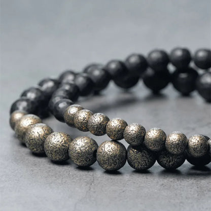 Bracelet Agate Noire Mate à Facettes et Laiton Vieilli – Homme et Femme